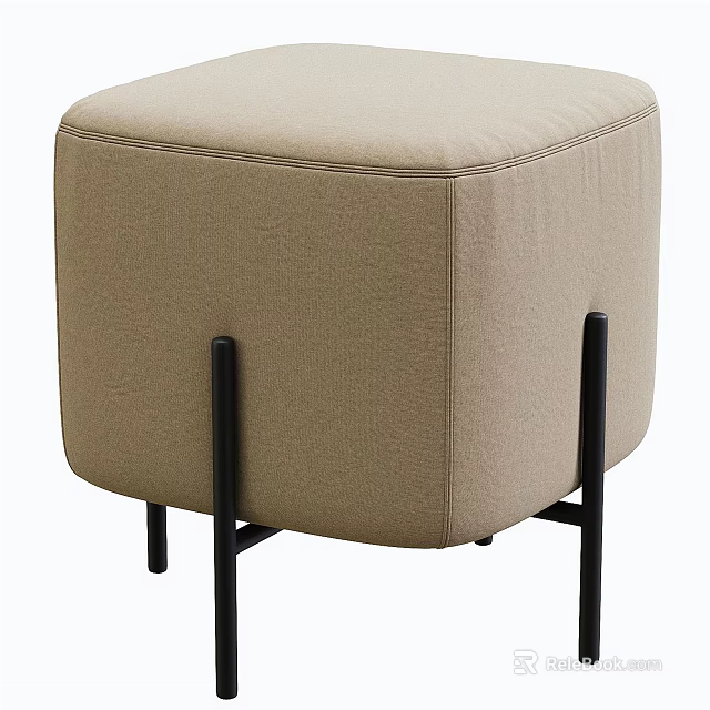 Modern Minimalist Sofa Stool With Beige Fabric Upholstery And Black Metal Legs 3d model 