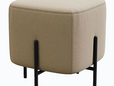 Modern Minimalist Sofa Stool With Beige Fabric Upholstery And Black Metal Legs 3d model