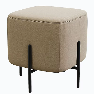 Modern Minimalist Sofa Stool With Beige Fabric Upholstery And Black Metal Legs 3d model