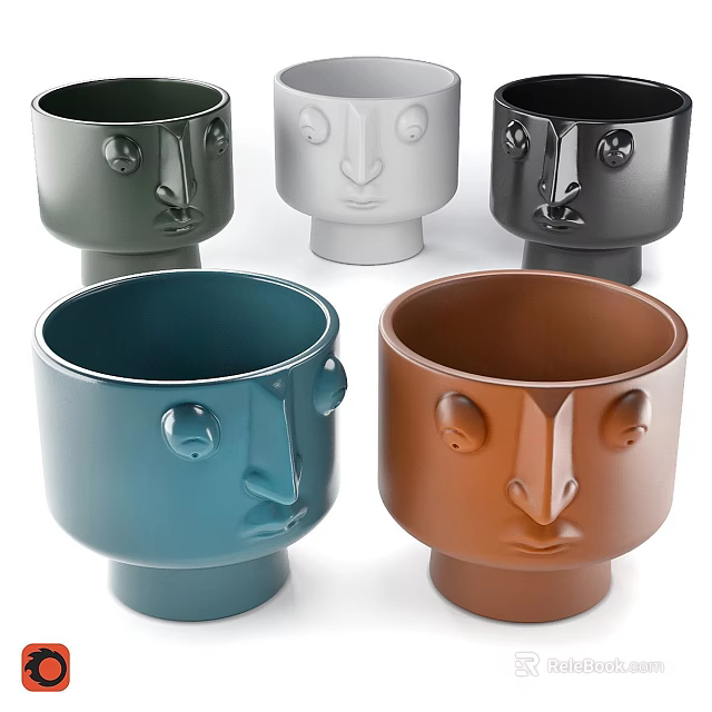 Colorful Face Shaped Mugs Featuring Decorative Facial Features Design 3d model 