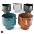 Colorful Face Shaped Mugs Featuring Decorative Facial Features Design 3d model