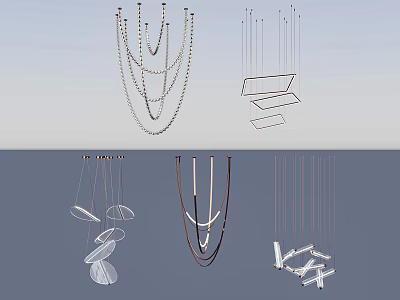 Modern Interior Chandelier Designs Featuring Various Geometric And Chain Styles 3d model