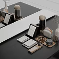 Decorative Ornament Set With Lidded Containers Photo Frames Trays And Spiral Decor On Black Table
