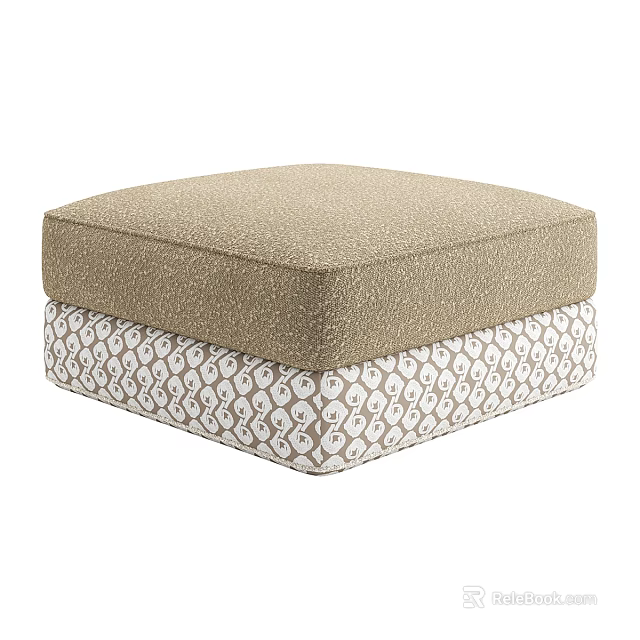 Beige Upholstered Ottoman with Geometric Pattern Base and Modern Design 3d model 