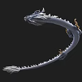 Silver White Mythical Dragon 3D Model With Golden Accents And Detailed Scales