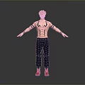 3D Character Model With Pink Hair Torso Tattoos Black Pants Red Shoes Arms Outstretched