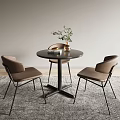 Modern Round Table With Two Stylish Chairs And Potted Plant In Minimalist Interior
