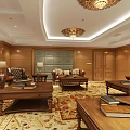 Luxurious Office Lounge Interior With Leather Sofas Wooden Coffee Tables Green Plants And Chandeliers