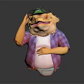 Chubby Lizard Character Wearing Purple Plaid Shirt White T-shirt Green Hat And Sunglasses With Diaper