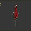 Red Spiked Bladed Weapon 3D Render With Cracked Surface And Sharp Edges