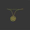 Gold Necklace Featuring Delicate Chain And Circular Pendant With Floral Pattern 3d model