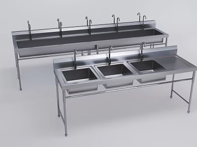 Stainless Steel Wash Basins With Multiple Compartments And Sturdy Stands For Practical Use 3d model