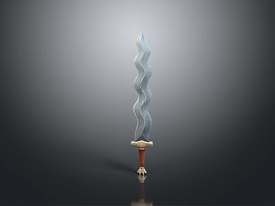 Wavy Blade Sword Featuring Brown Decorative Hilt And Detailed Base Design 3d model