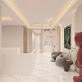 Modern Hair Salon Interior With Round Ceiling Light Marble Floors Salon Chairs And Mirrors