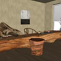 New Chinese Style Root Carving Wood Tea Table and Chair Rectangular 3d model