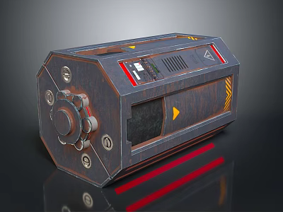 Rustic Industrial Metallic Equipment Featuring Control Panel Buttons And Red Warning Stripes 3d model