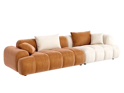 Modern Sectional Sofa With Brown And Beige Velvet Upholstery And Plush Cushions 3d model
