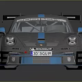 Porsche Race Car With Silver Gray Body Blue Stripes Rear Spoiler And Sporty Wheels