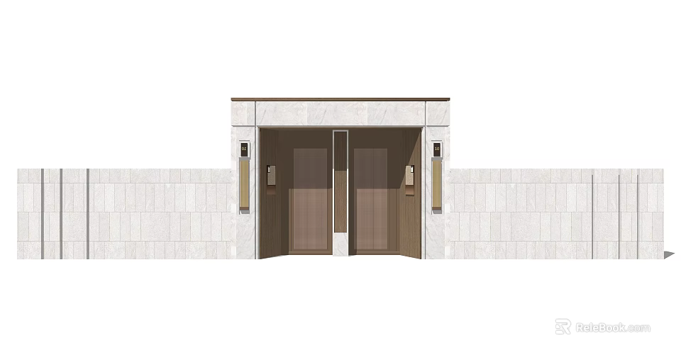 Modern Entry Gate With Wooden Double Doors And Light Stone Wall Accents 3d model 