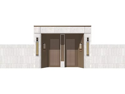 Modern Entry Gate With Wooden Double Doors And Light Stone Wall Accents 3d model
