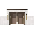 Modern Entry Gate With Wooden Double Doors And Light Stone Wall Accents