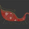 Red Decorative Playground Sleigh With Golden Decorations And Snowflake Patterns On Metal Frame
