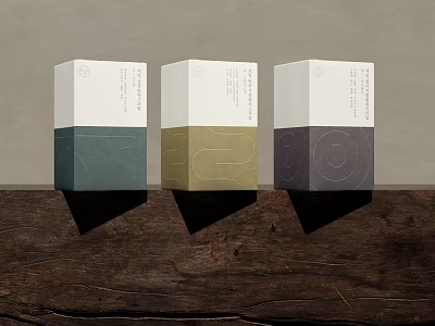 Decorative Ornament Set Of Three Colored Boxes With Minimal Design On Wooden Surface 3d model