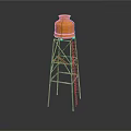 Orange Water Tower Structure With Metal Support Frame And Ladder