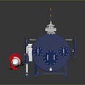 Industrial Cylindrical Tank Equipment With Control Panel Valves Gauges And Red Component