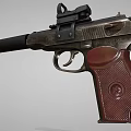 Tactical Vintage Pistol With Mounted Scope Silencer And Brown Textured Grip