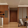 Modern Living Dining Room Interior With Wooden Slatted Panels Warm Sofa Counter And Flooring