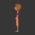 3D Game Movie Character With Red Hair Pink Cardigan Orange Floral Dress And Pink Shoes