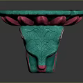 Animal Mask With Fierce Facial Features In Green And Red Circular Design Petal Surroundings