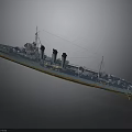 Detailed Blue Warship Model With Multiple Funnels And Long Hull Design