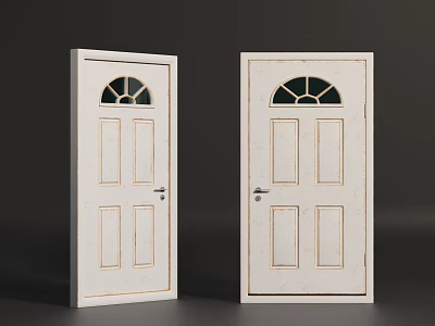 White Wooden Hinged Doors With Arched Glass Windows And Rectangular Panes For Home Interior 3d model
