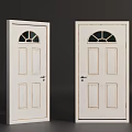White Wooden Hinged Doors With Arched Glass Windows And Rectangular Panes For Home Interior