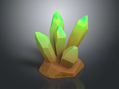 Decorative Ornament Set With Green Crystal Like Pieces And Polygonal Brown Base 3d model