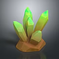 Decorative Ornament Set With Green Crystal Like Pieces And Polygonal Brown Base