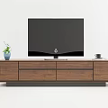 Modern Wooden TV Stand With TV Potted Plant Cup And Storage Drawers