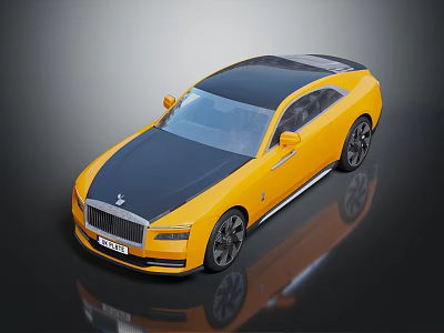 Rolls Royce Luxury Sedan Yellow And Black Shiny Exterior With Black Roof And Alloy Wheels 3d model
