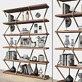 Modern Multi Tiered Bookshelf with Books Decorative Sculptures Vases Photo Frames and Ornaments