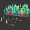 Lush Green Forest Scene With Winding Path Tall Trees And Scattered Stones