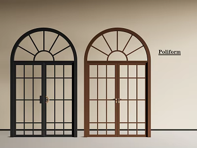 Poliform Black and Brown Casement Windows with Grille Design and Arched Top 3d model