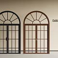 Poliform Black and Brown Casement Windows with Grille Design and Arched Top