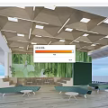 School Modern Lounge Area With Green Wall Comfortable Sofas And Wooden Tables
