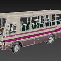 Vintage Bus Exterior With Pink And White Stripes And Large Passenger Windows