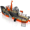 Ship Shaped Kids Playground Equipment With Orange Black Slide And Net Climbing