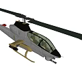 Helicopter 3D Model Gray Body Black Nose Transparent Canopy Golden Bracket Rotor Design