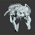 Detailed Animal Organ Skeleton Skull With Sharp Teeth And Blue Accents On Dark Background