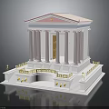 Classical Style Building With Pink Roof White Columns Steps And Golden Decorations